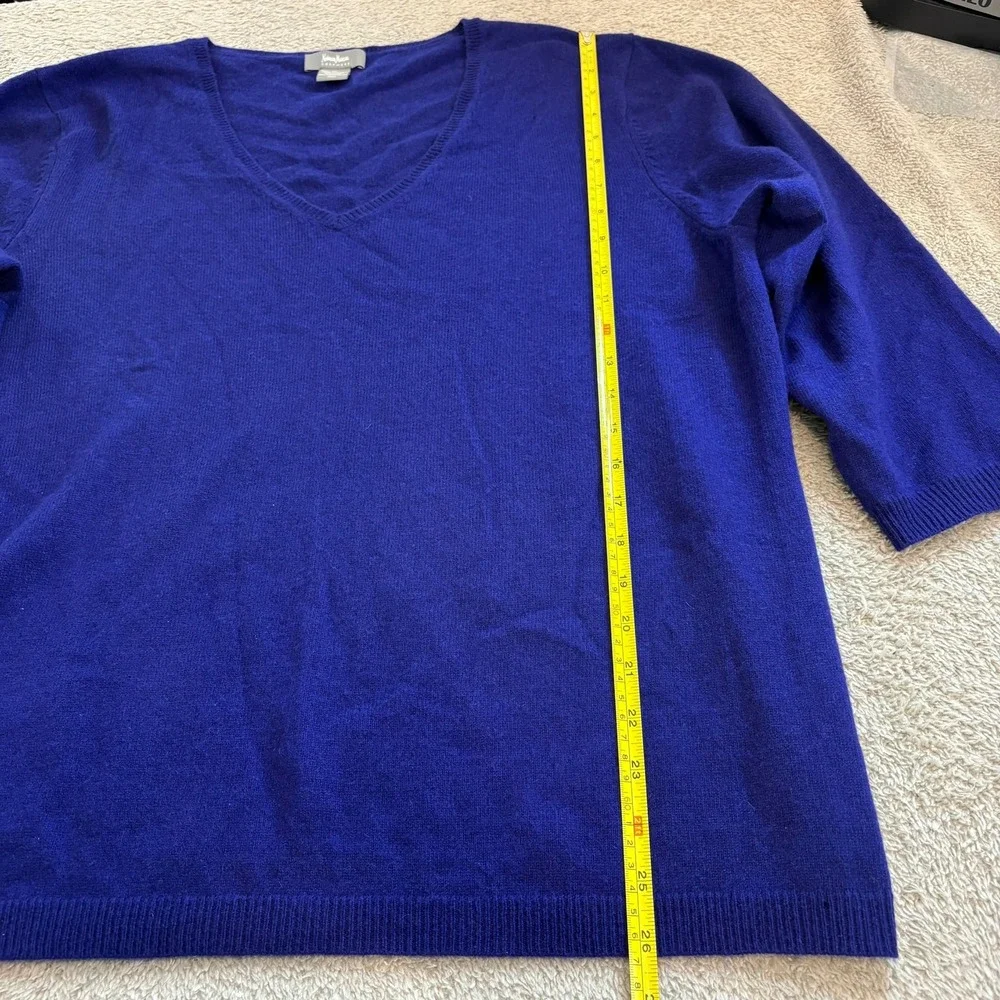 Neiman Marcus Cashmere Sweater Womens 2X Royal Blue V-Neck 3/4 Sleeve Pullover - Picture 7 of 13